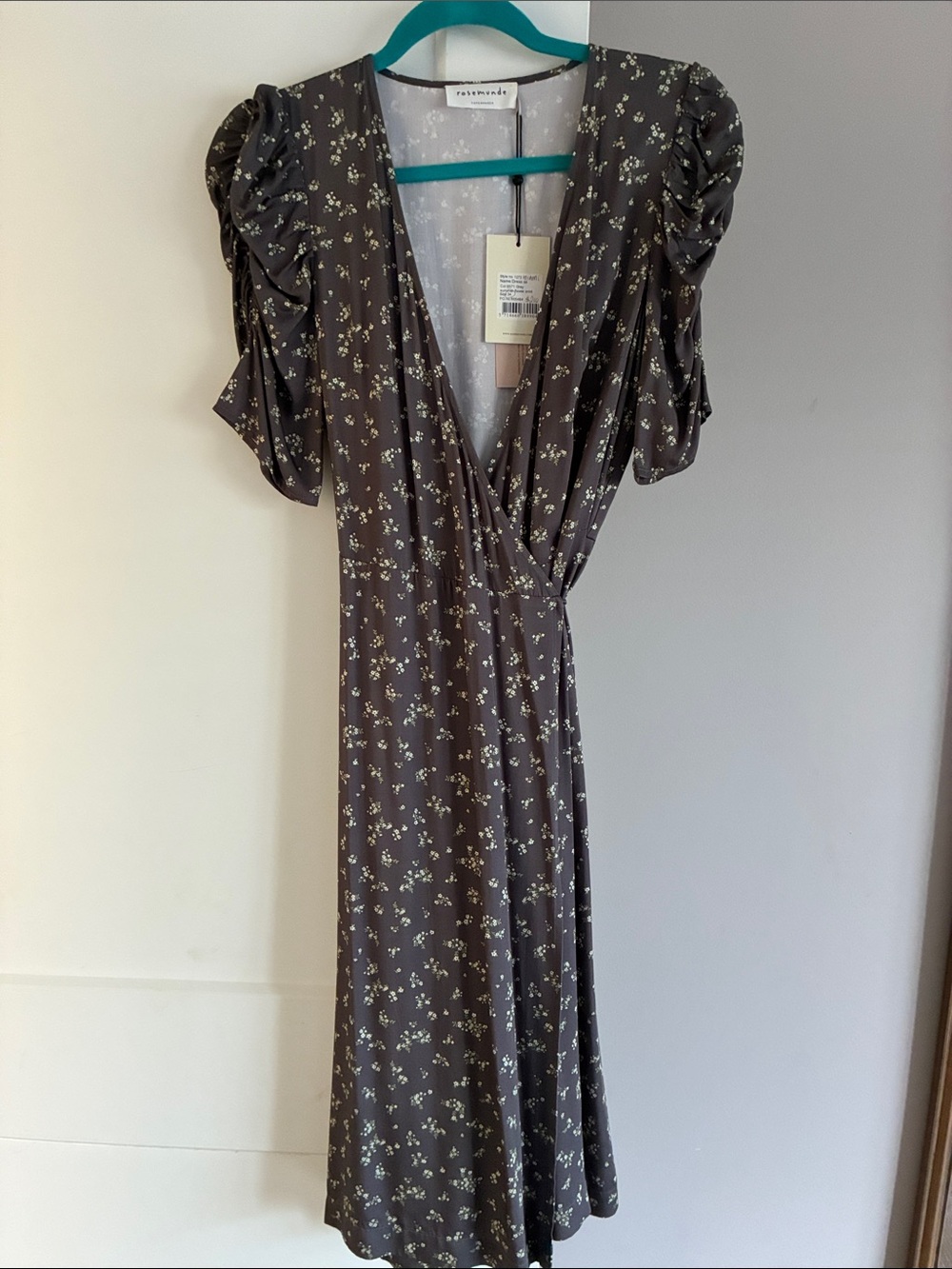 Charcoal Floral Wrap Midi Dress